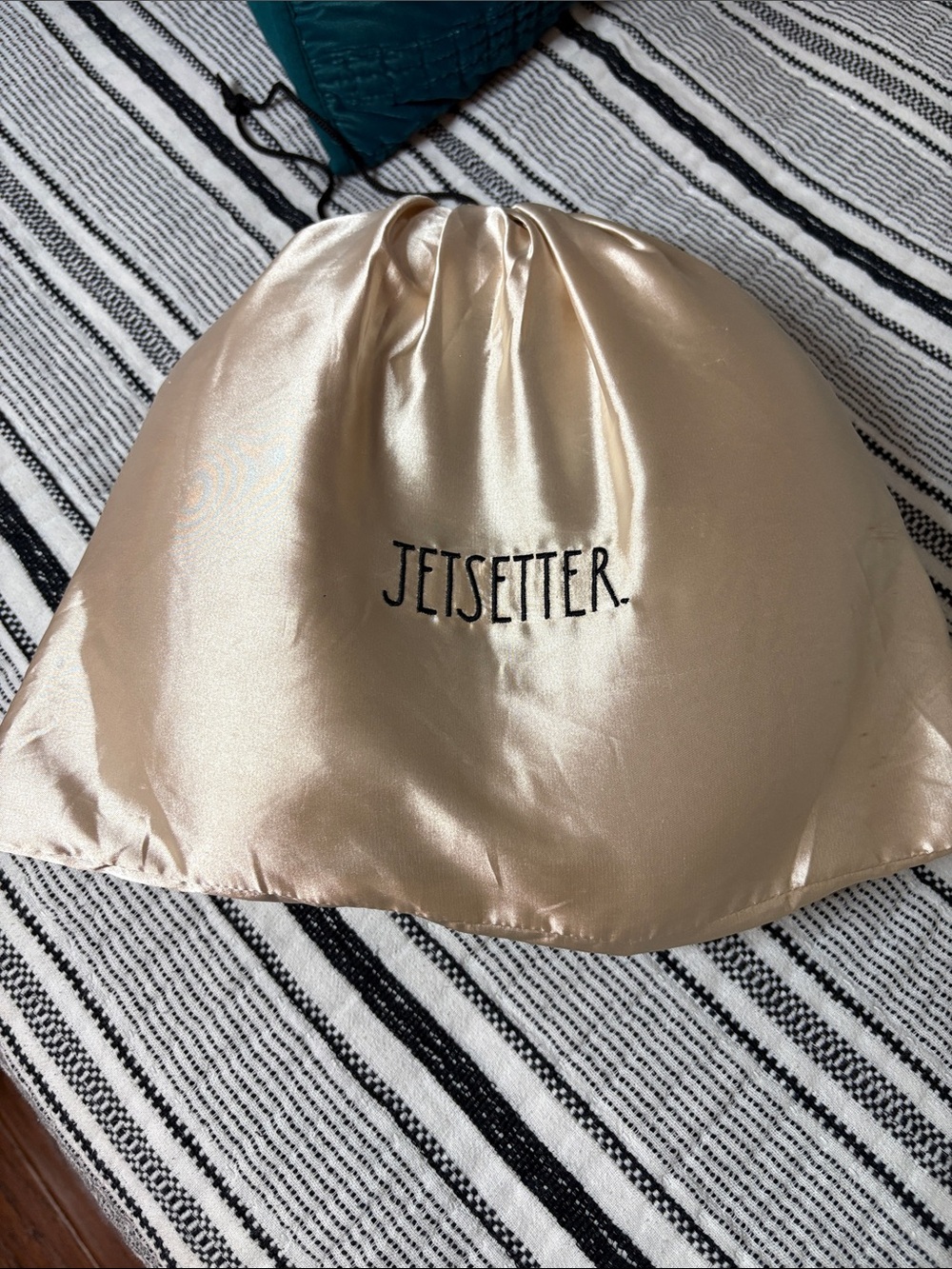 Rae Dunn Jetsetter Satin Travel Pouch in Champagne
